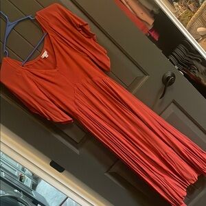 Baltic born Rust Red V-Neck Smocked Midi Dress - Women